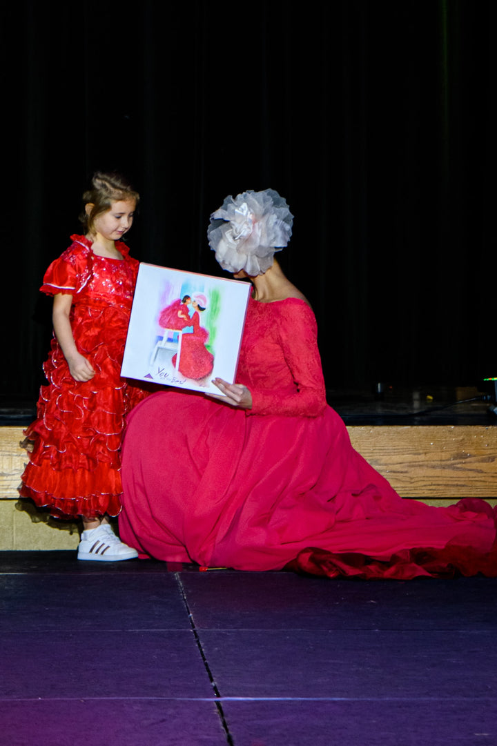 Mother Daughter Painting Christmas Wall Art Love Story Red Dress Wall Decor Alesia's Mother Zinaida Kalinouskaya Chicago Artist Alesia C. Alesia Chaika