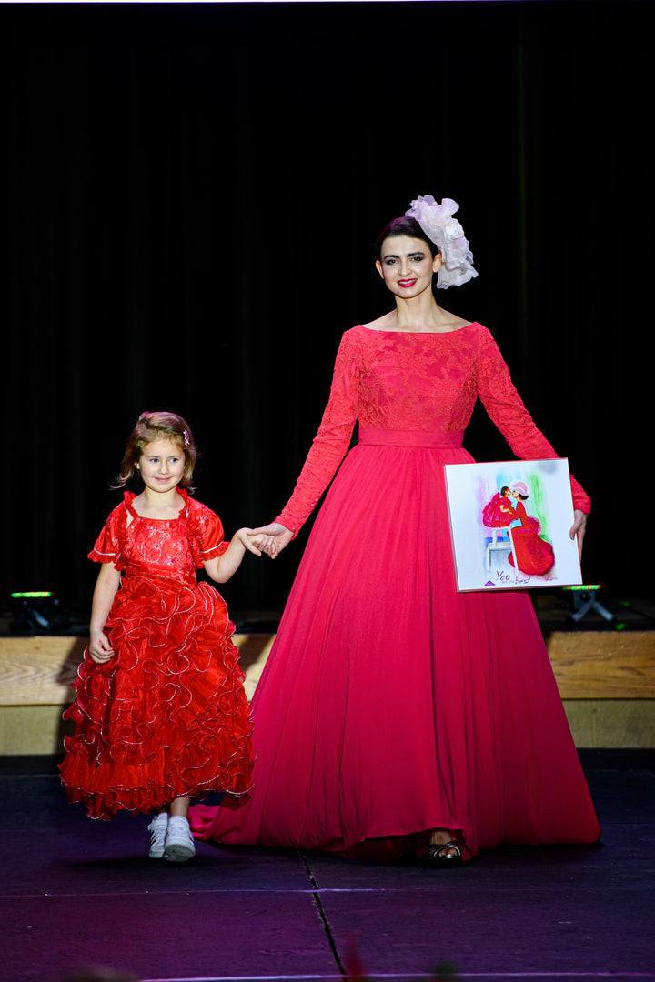 Mother Daughter Painting Christmas Wall Art Love Story Red Dress Wall Decor Alesia's Mother Zinaida Kalinouskaya Chicago Artist Alesia C. Alesia Chaika