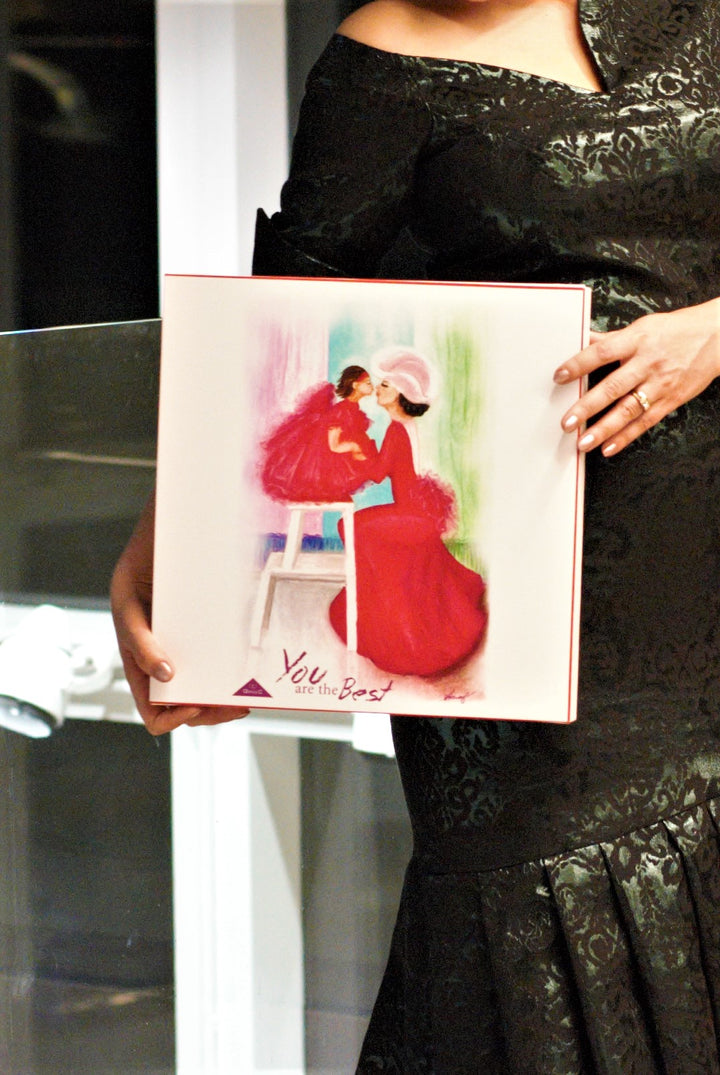 Mother Daughter Painting Christmas Wall Art Love Story Red Dress Wall Decor Alesia's Mother Zinaida Kalinouskaya Chicago Artist Alesia C. Alesia Chaika