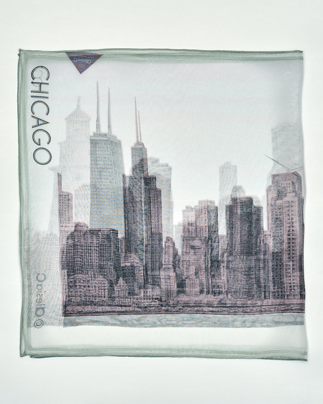 CHICAGO Skyline 100% Silk Georgette Oblong Scarf in Blush White