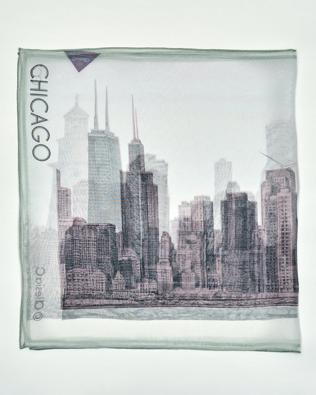 CHICAGO Skyline Art Pure Silk Georgette Scarf Pink Blush White by Alesia Chaika