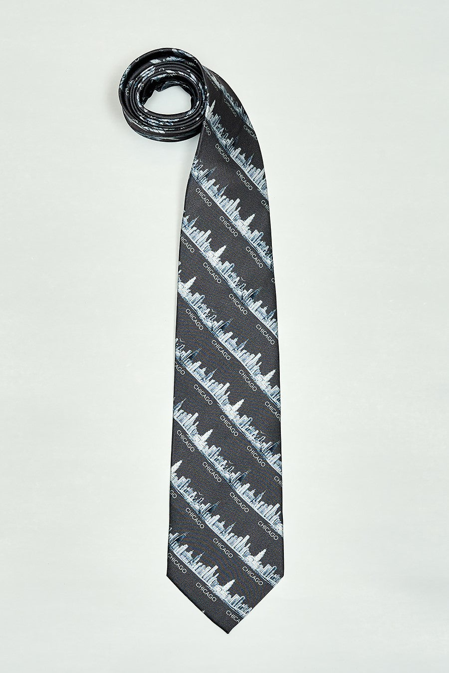 Luxury 100% Silk Men Tie CHICAGO Skyline Art Dark Gray