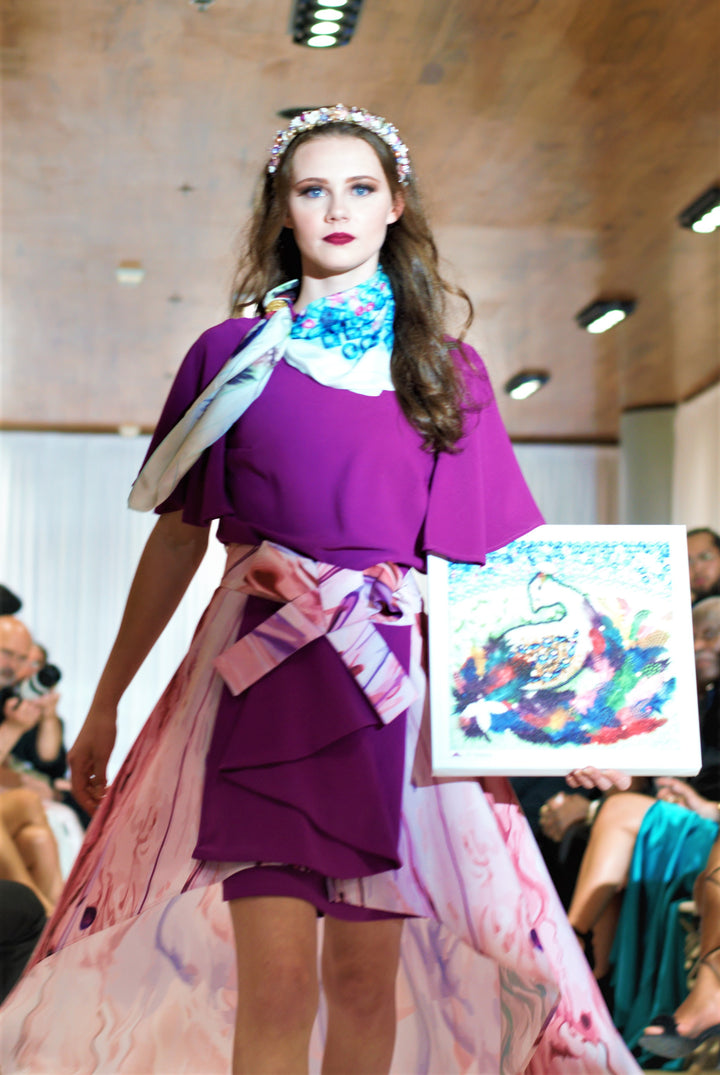 Fine Art Copy Best Gift For her BE HAPPY Wearable Art Pure Silk Scarf Bird Of happiness Bright 100% Silk Shawl by Chicago Fashion Designer Alesia Chaika