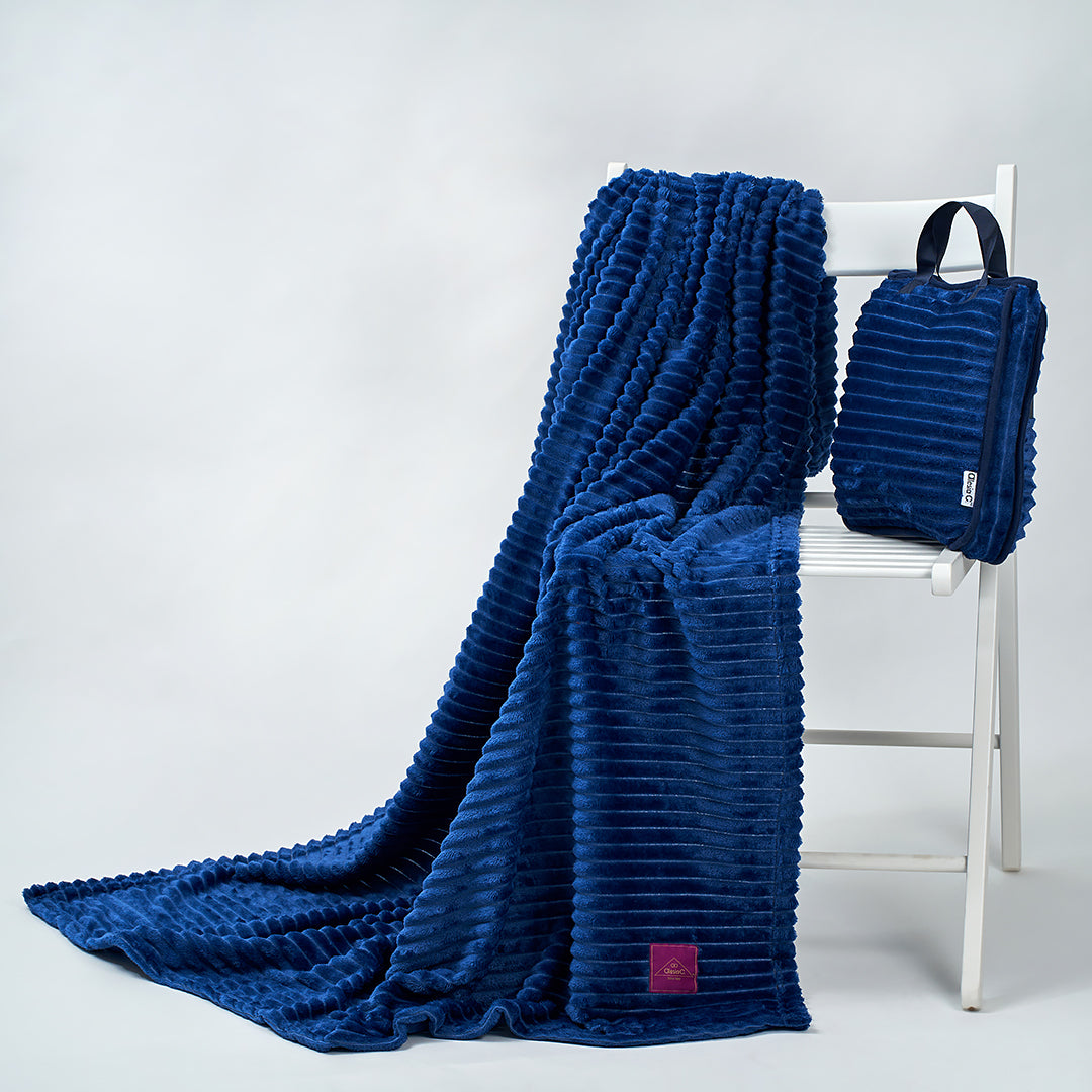 Luxury Blue Travel Cozy Blanket in The Bag With Luggage Strap by Alesia C. Alesia Chaika