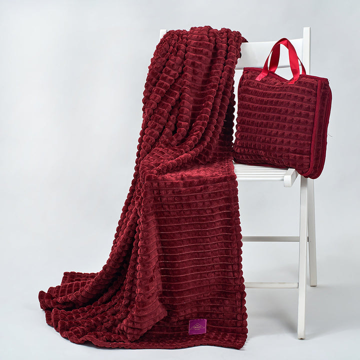 Burgundy Red Luxury Travel Cozy Luxury Plush Blanket in The Bag Use As A Pillow Bag Attach To Your Luggage Handle by Alesia C. Alesia Chaika