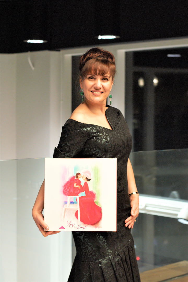 Mother Daughter Painting Christmas Wall Art Love Story Red Dress Wall Decor Alesia's Mother Zinaida Kalinouskaya Chicago Artist Alesia C. Alesia Chaika
