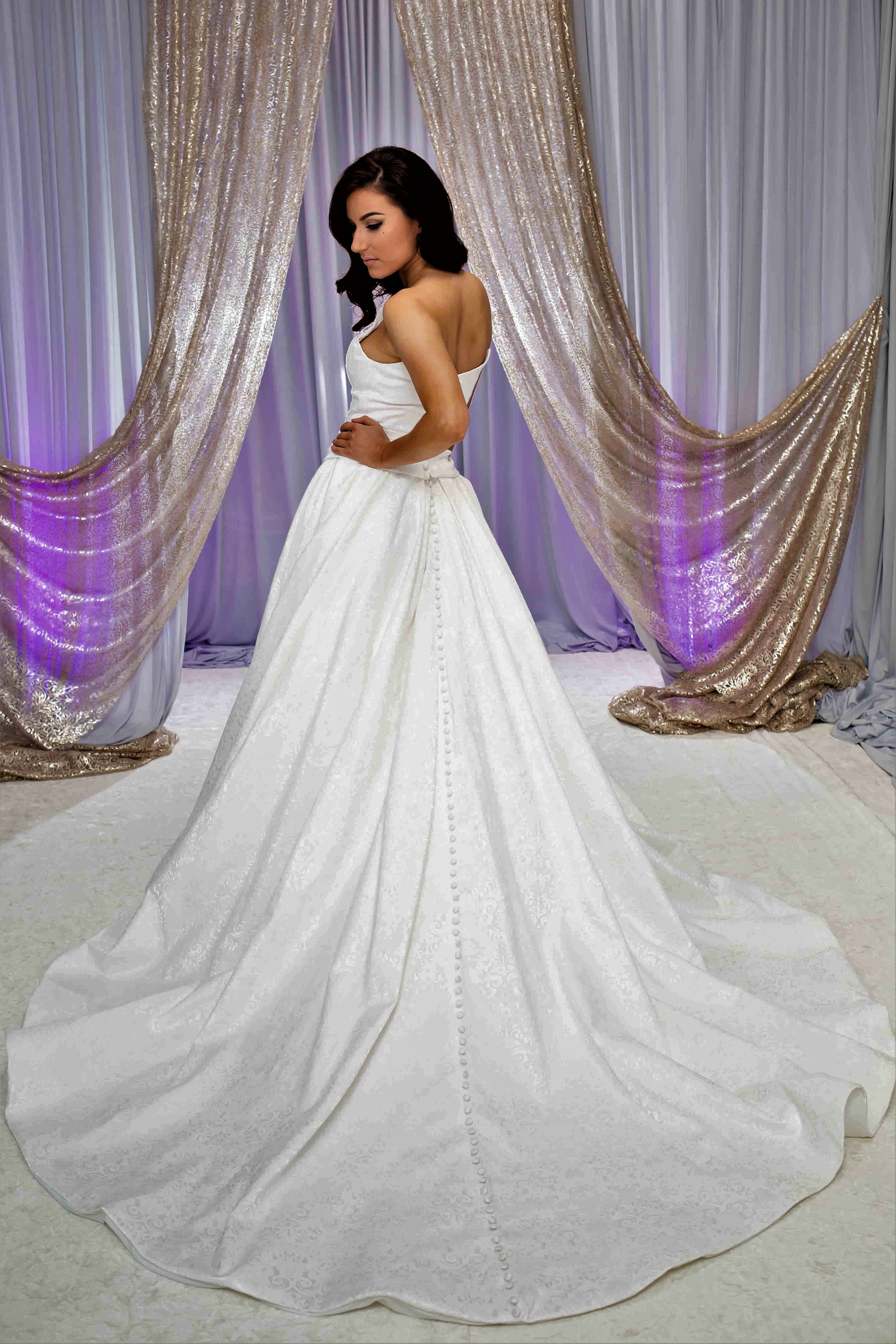 BEANA Two-Piece Off-White Jacquard High-Bean A-Line Bridal