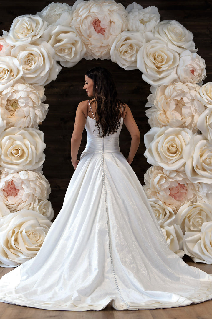 ANITA Off White Royal Jacquard Ball Bridal Gown With Spaghetti Straps by Alesia C. AlesiaC.com 1
