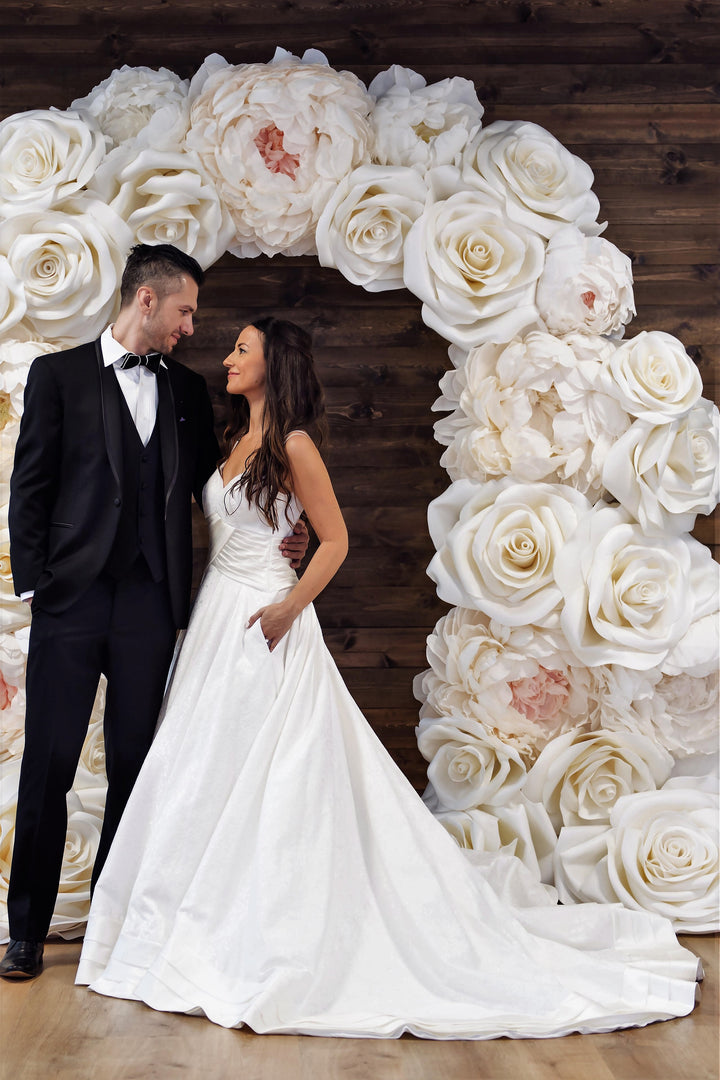 ANITA Off White Royal Jacquard Ball Bridal Gown With Spaghetti Straps by Alesia C. AlesiaC.com 1