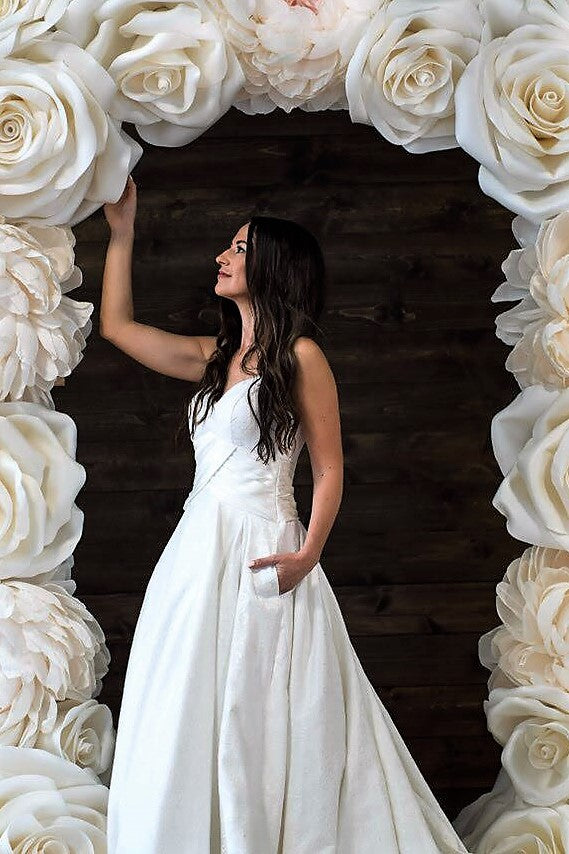 ANITA Off White Royal Jacquard Ball Bridal Gown With Spaghetti Straps by Alesia C. AlesiaC.com 1
