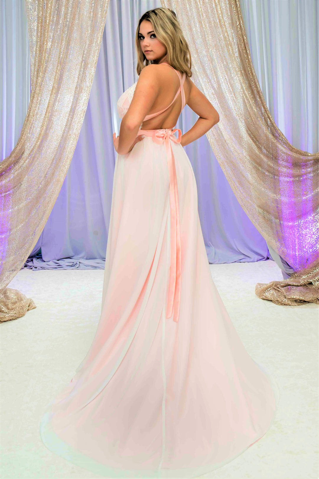 JULIET Blush Ivory Chiffon Lace Bridal Gown