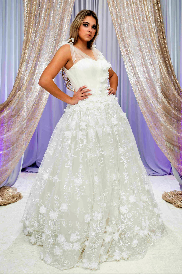 ROMANTIKA 3D Chiffon Floral Lace Dramatic Ball Bridal Gown