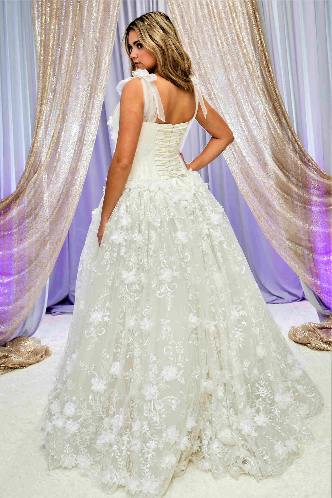 ROMANTIKA 3D Chiffon Floral Lace Dramatic Ball Bridal Gown