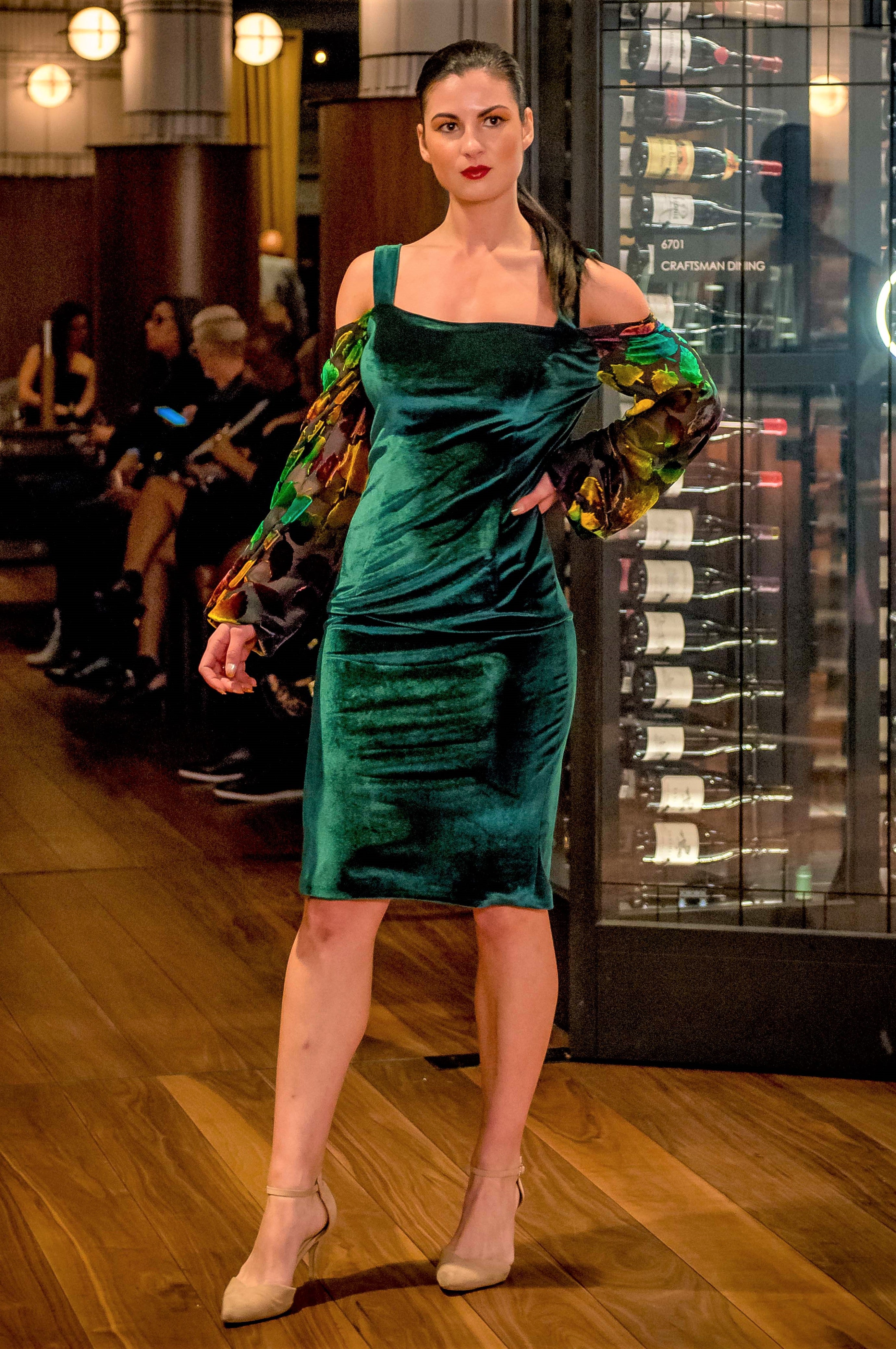 Green velvet cocktail dress hotsell