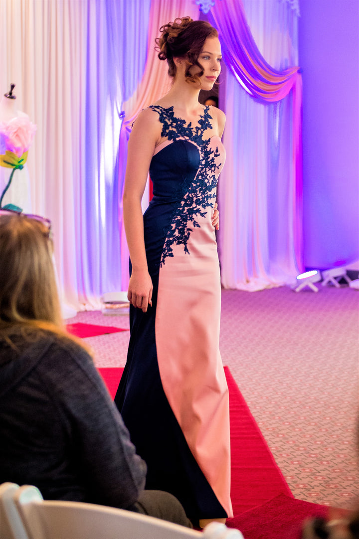 INFINITA Sheath Illusion Navy Pink Evening Gown