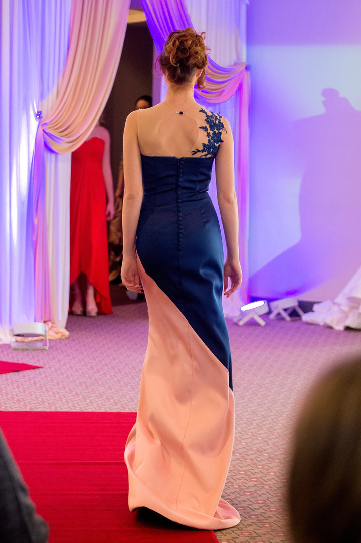 INFINITA Sheath Illusion Navy Pink Evening Gown