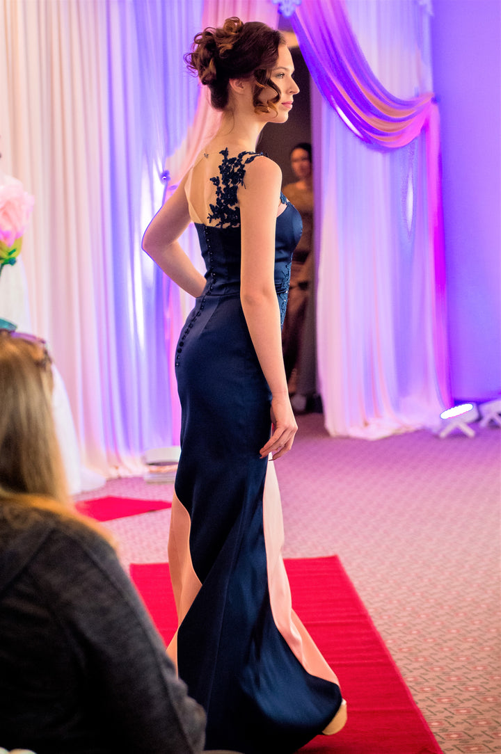 INFINITA Sheath Illusion Navy Pink Evening Gown