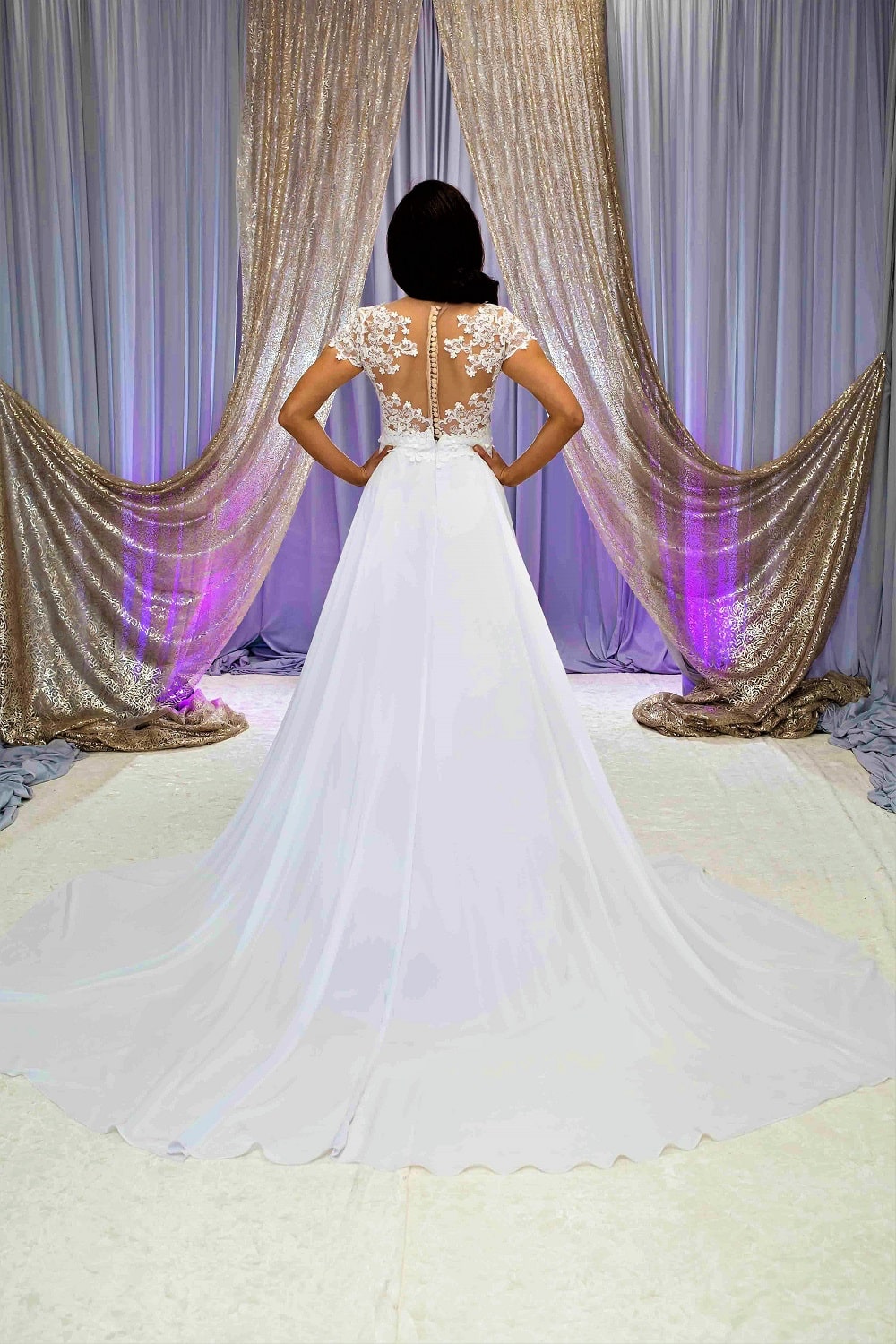LAVANDA Illusion Bodice White Lace Chiffon Bridal Gown Alesia C LAVANDA Illusion Bodice White Lace Chiffon Bridal Gown Alesia C