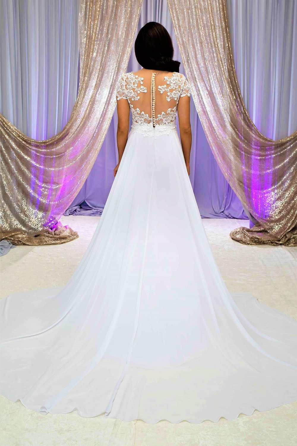 LAVANDA Illusion Bodice White Lace Chiffon Bridal Gown Alesia C LAVANDA Illusion Bodice White Lace Chiffon Bridal Gown Alesia C