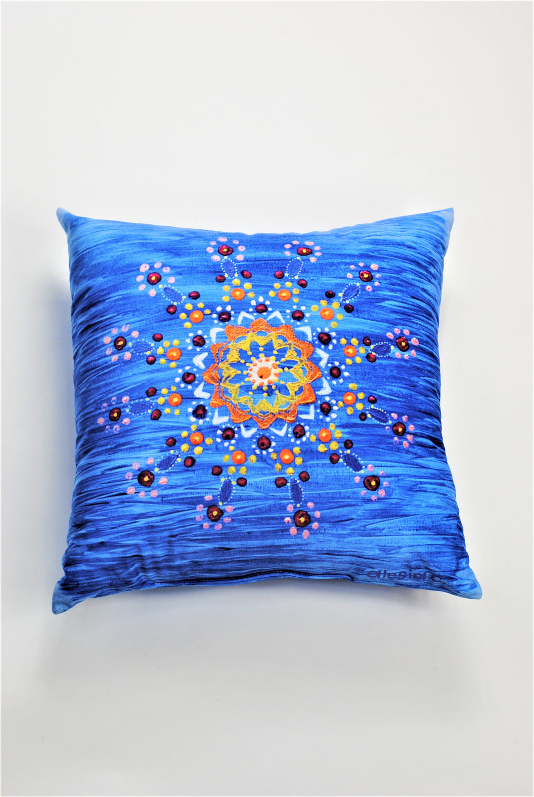 Alesia MANDALA DREAM Dot Art Decorative Throw Pillow In Blue Orange