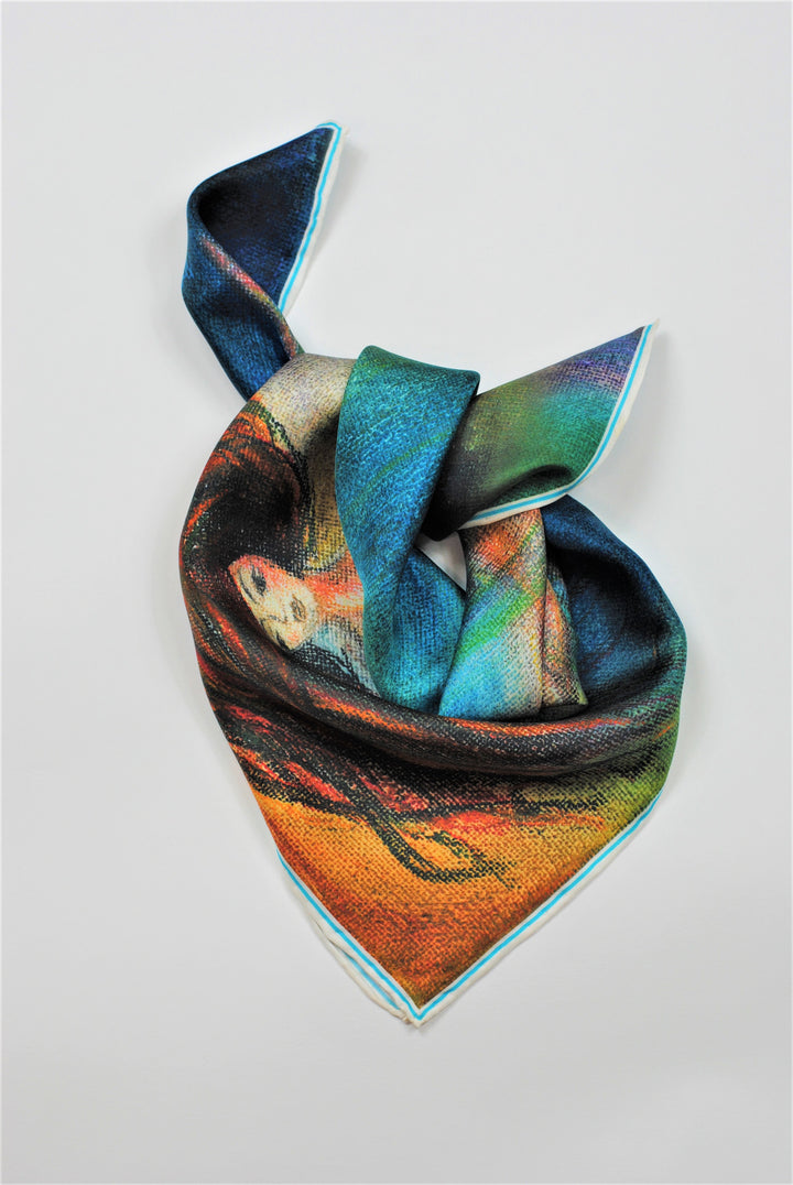 BE GRATEFUL Wearable Art 100% Pure Silk Scarf by Chicago Fashion Designer Alesia Chaika 21 x 21"