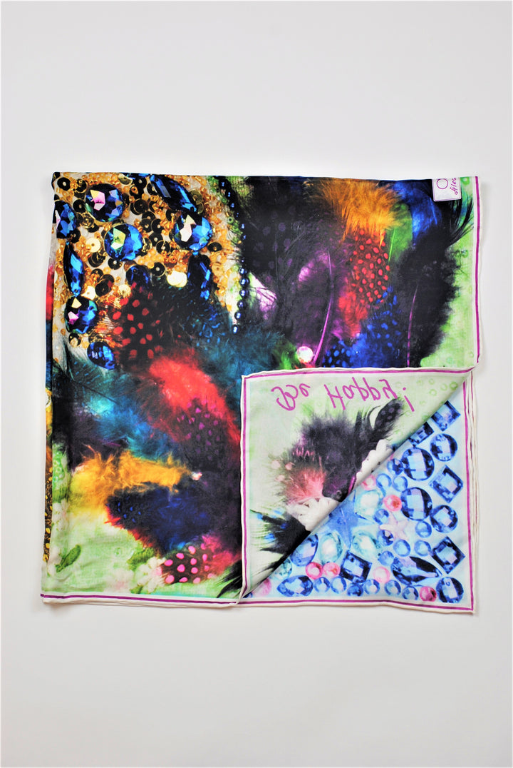 Best Gift For her BE HAPPY Wearable Art Pure Silk Scarf Bird Of happiness Bright 100% Silk Shawl by Chicago Fashion Designer Alesia Chaika