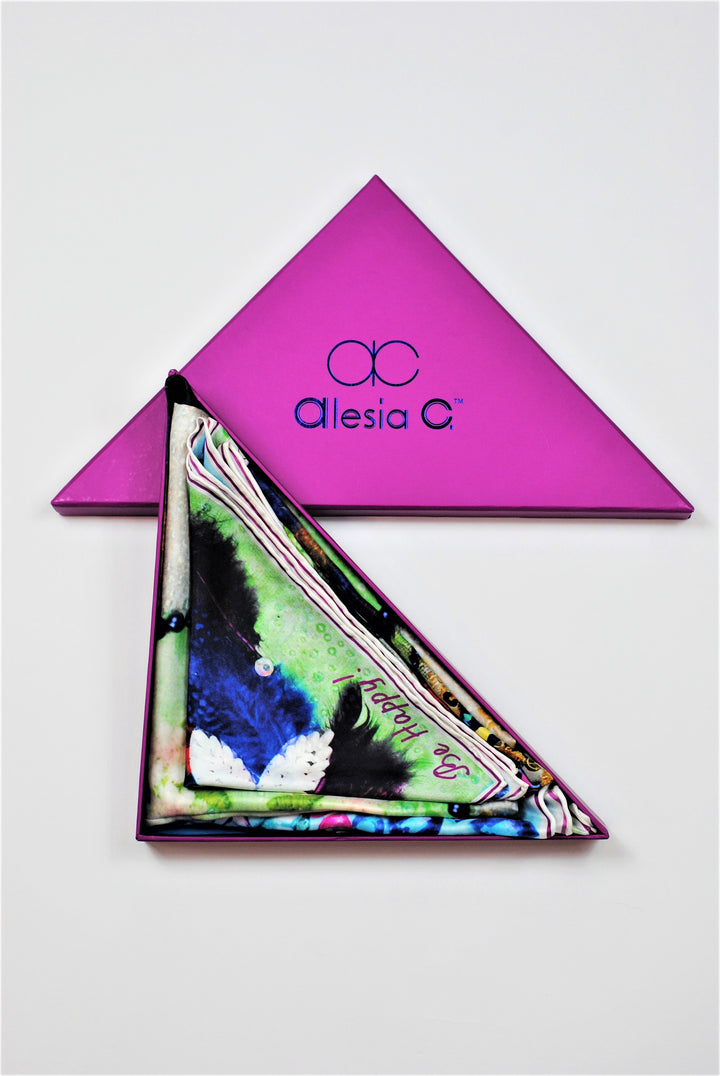 Fine Art Copy Best Gift For her BE HAPPY Wearable Art Pure Silk Scarf Bird Of happiness Bright 100% Silk Shawl by Chicago Fashion Designer Alesia Chaika