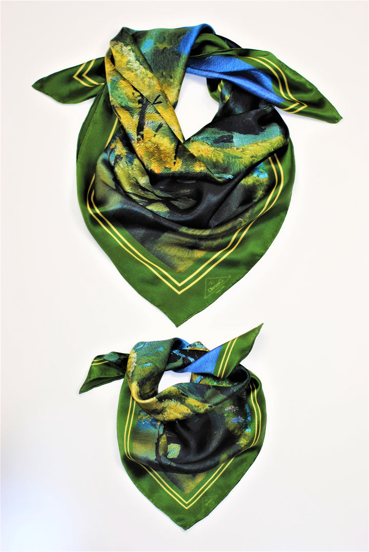 GOLD MEADOW Art-A-Porte Designer 100% Silk Square Scarf in Green Yellow AlesiaC.com