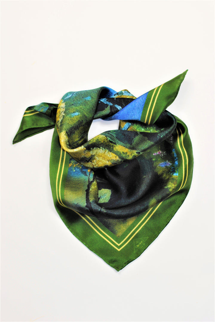 GOLD MEADOW Art-A-Porte Designer 100% Silk Square Scarf in Green Yellow AlesiaC.com