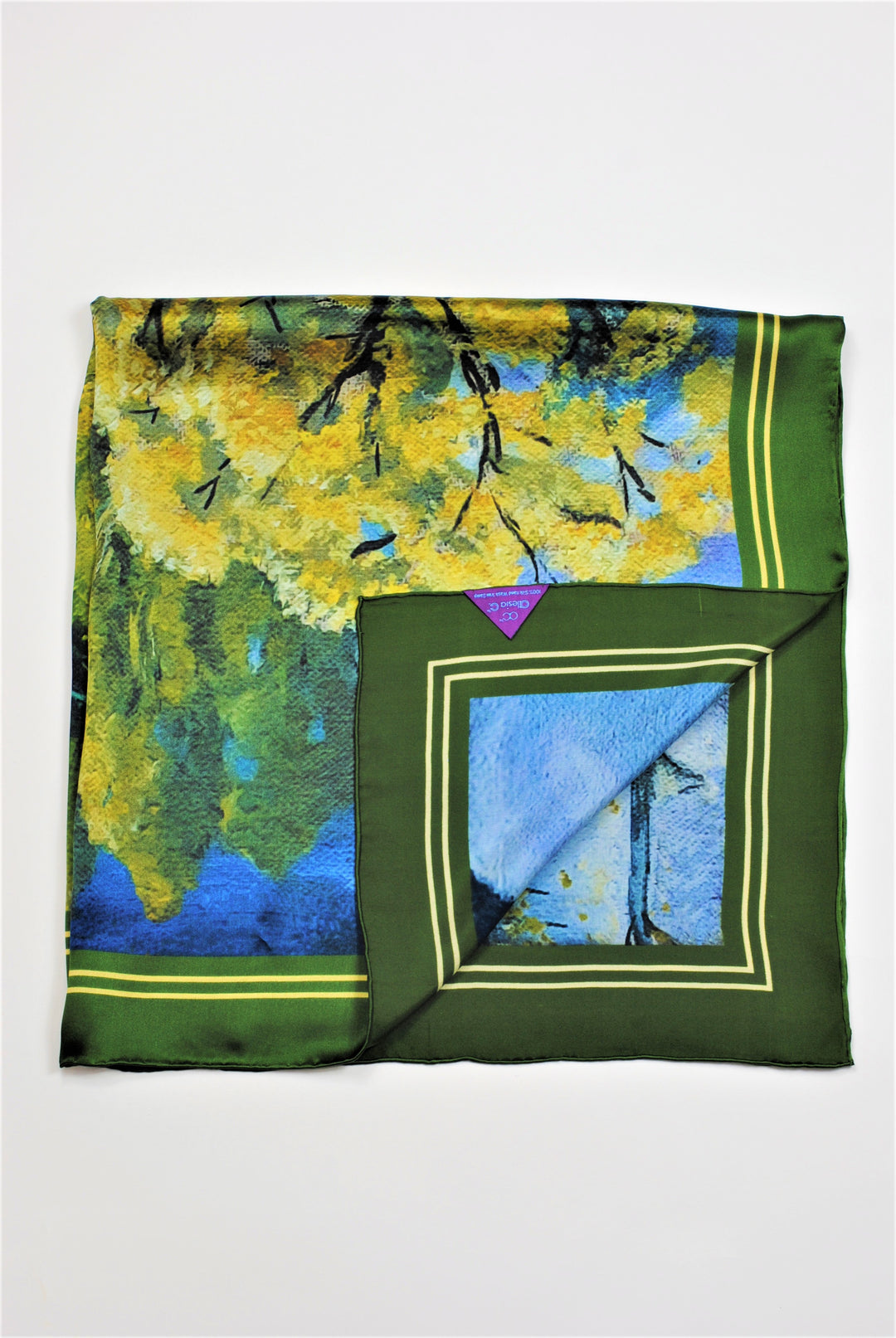 GOLD MEADOW Art-A-Porte Designer 100% Silk Square Scarf in Green Yellow AlesiaC.com