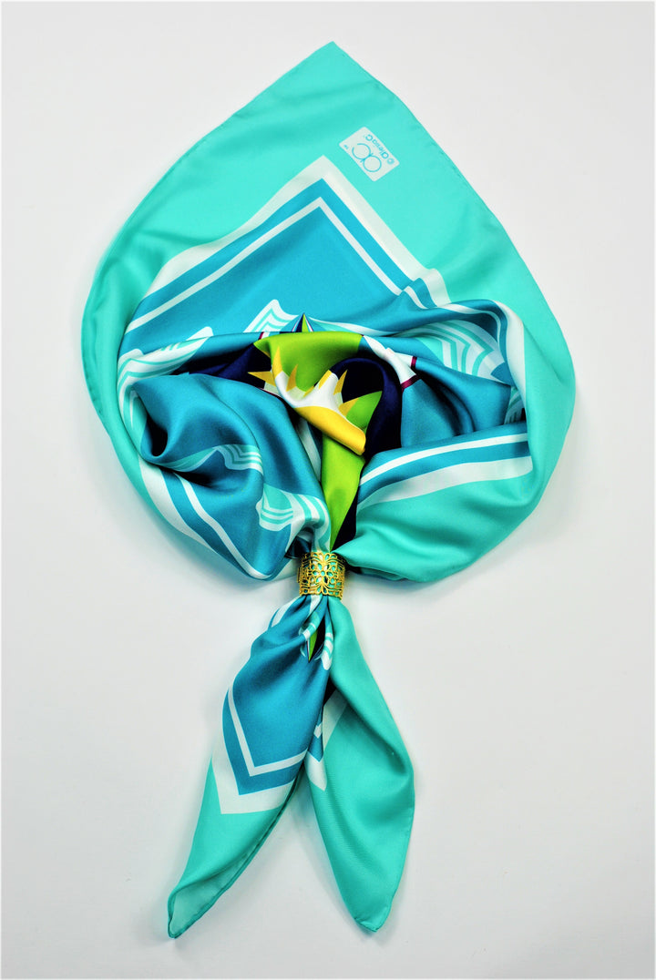 GREAT LAKE Mandala 100% Silk Square Scarf in Sea Mint
