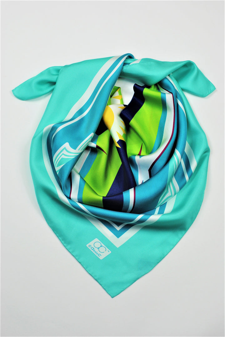 GREAT LAKE Mandala 100% Silk Square Scarf in Sea Mint