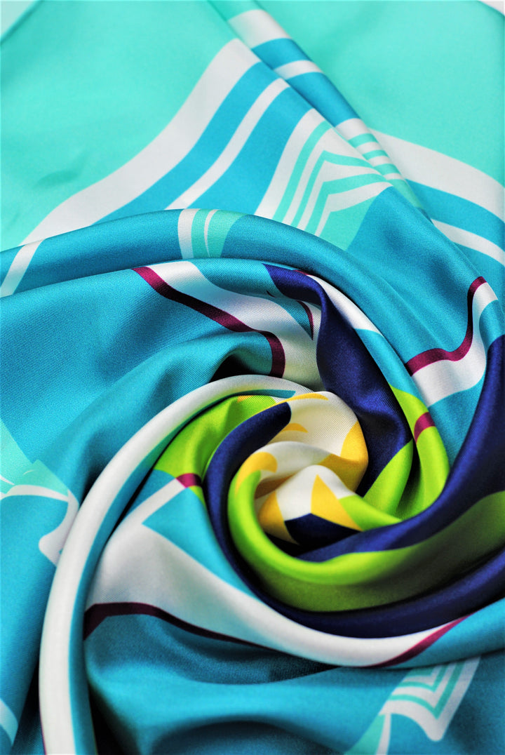 GREAT LAKE Mandala 100% Silk Square Scarf in Sea Mint