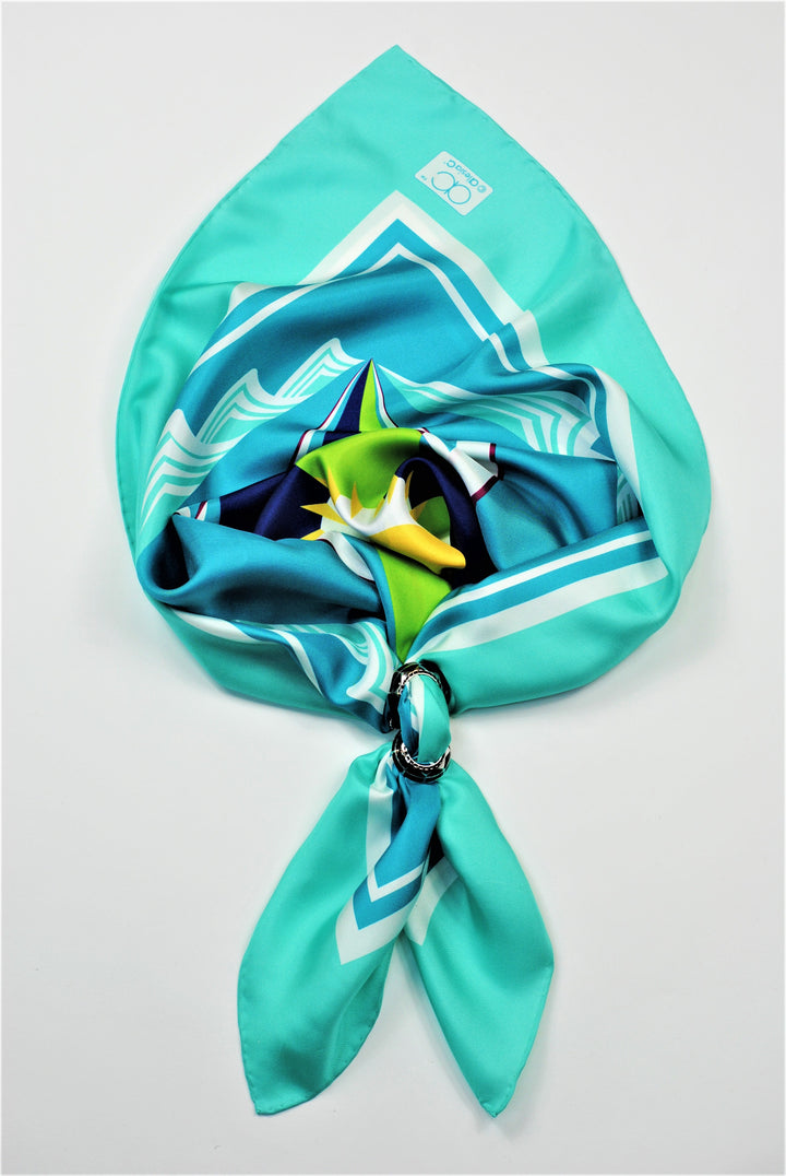 GREAT LAKE Mandala 100% Silk Square Scarf in Sea Mint