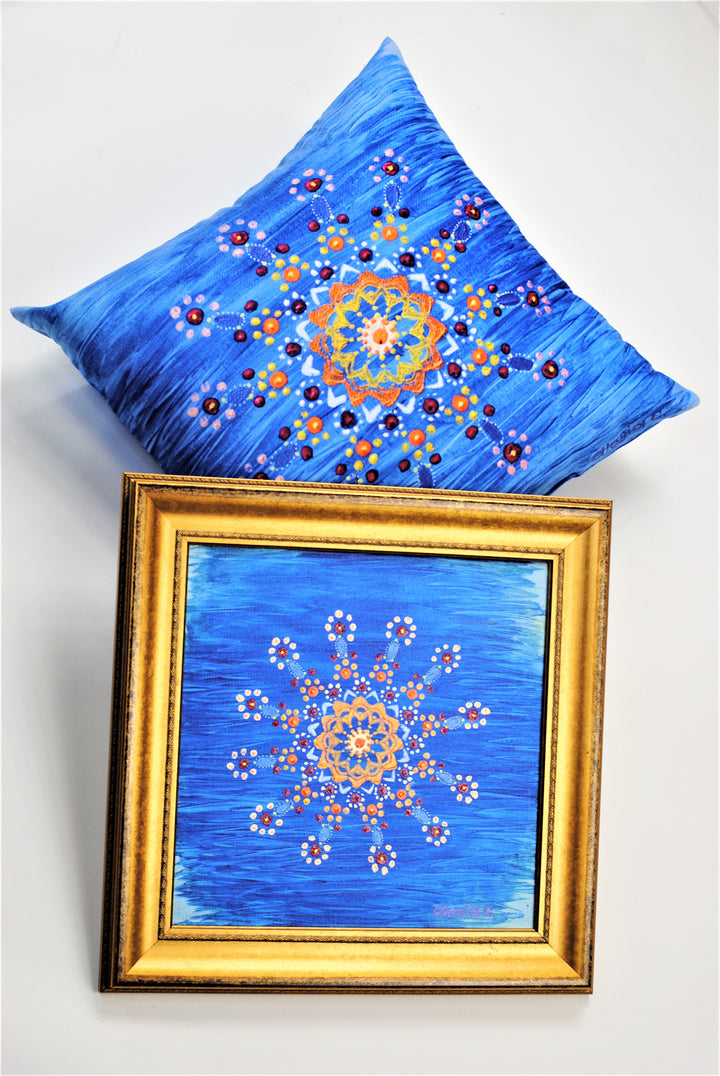 Alesia MANDALA DREAM Dot Art Decorative Throw Pillow In Blue Orange