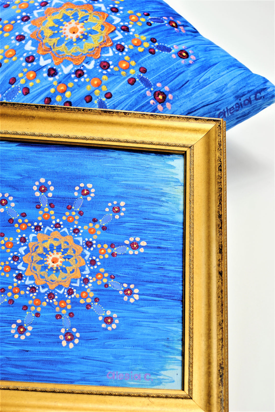 Alesia MANDALA DREAM Dot Art Decorative Throw Pillow In Blue Orange