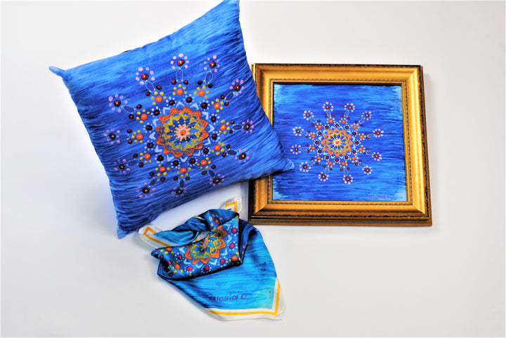 Alesia MANDALA DREAM Dot Art Decorative Throw Pillow In Blue Orange