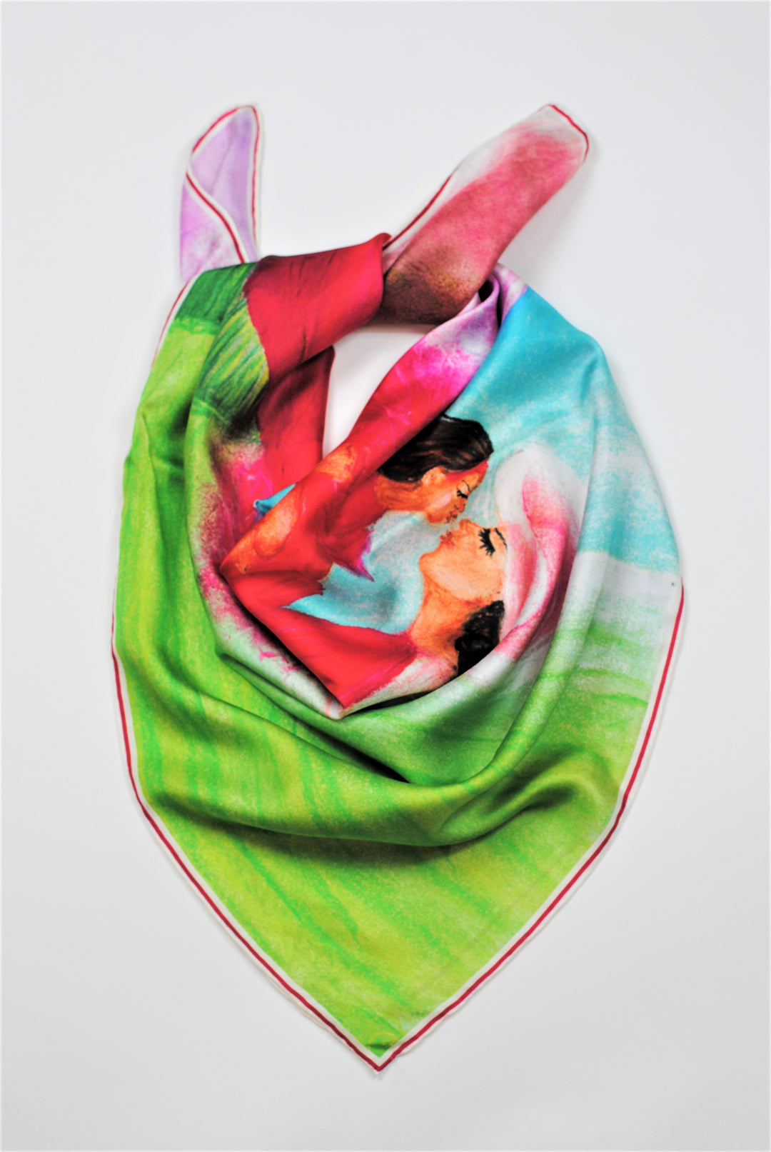 YOU ARE THE BEST Wearable Art Pure Silk Scarf 34'x34" by Alesia Chaika Love Story of Mother and daughter fine wearable art