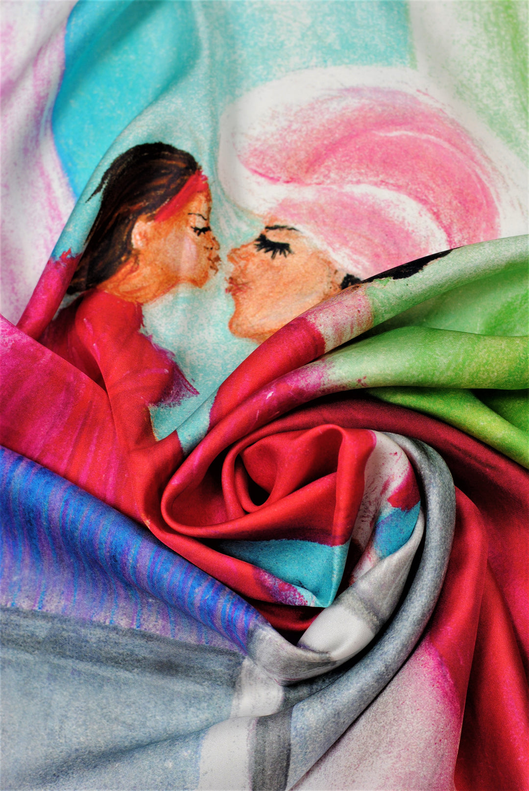 YOU ARE THE BEST Wearable Art Pure Silk Scarf 34'x34" by Alesia Chaika Love Story of Mother and daughter fine wearable art