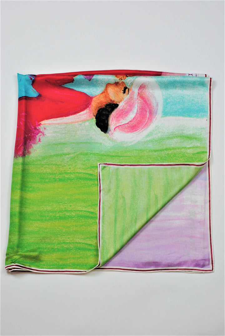 YOU ARE THE BEST Wearable Art Pure Silk Scarf 34'x34" by Alesia Chaika Love Story of Mother and daughter fine wearable art