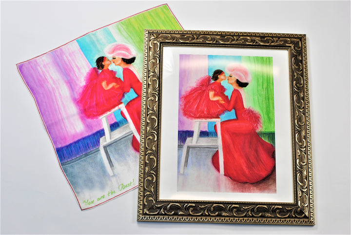 YOU ARE THE BEST Wearable Art Pure Silk Scarf 34'x34" by Alesia Chaika Love Story of Mother and daughter fine wearable art