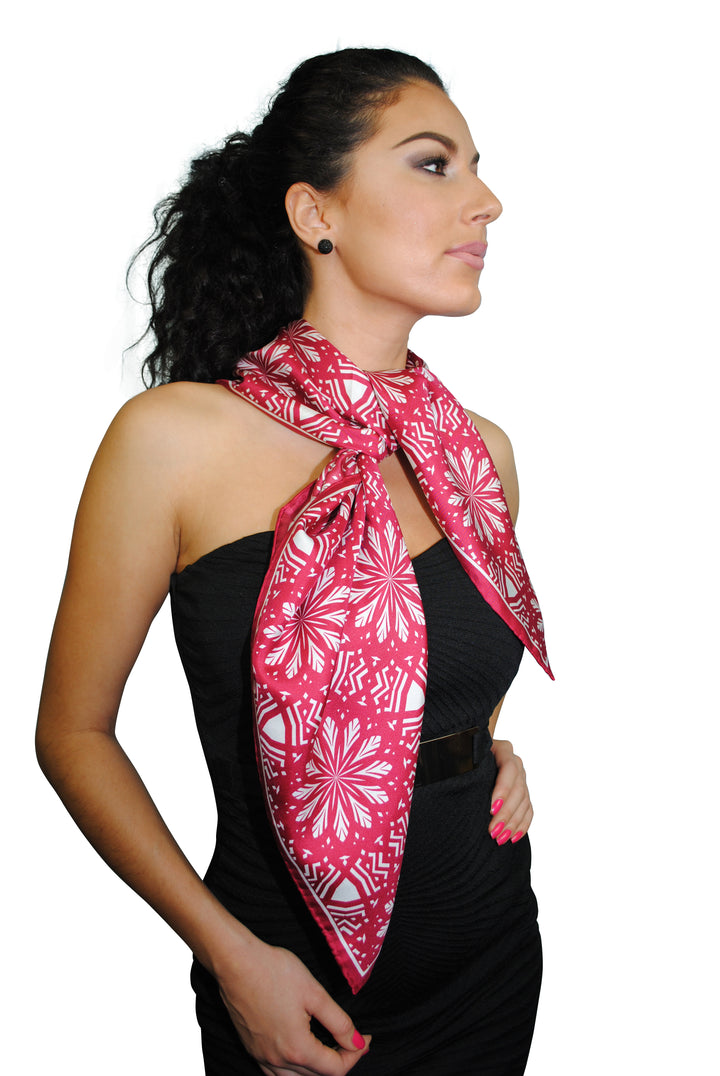 Aster Mandala Pure Silk Scarf in Burgunde Red White White by Alesia Chaika