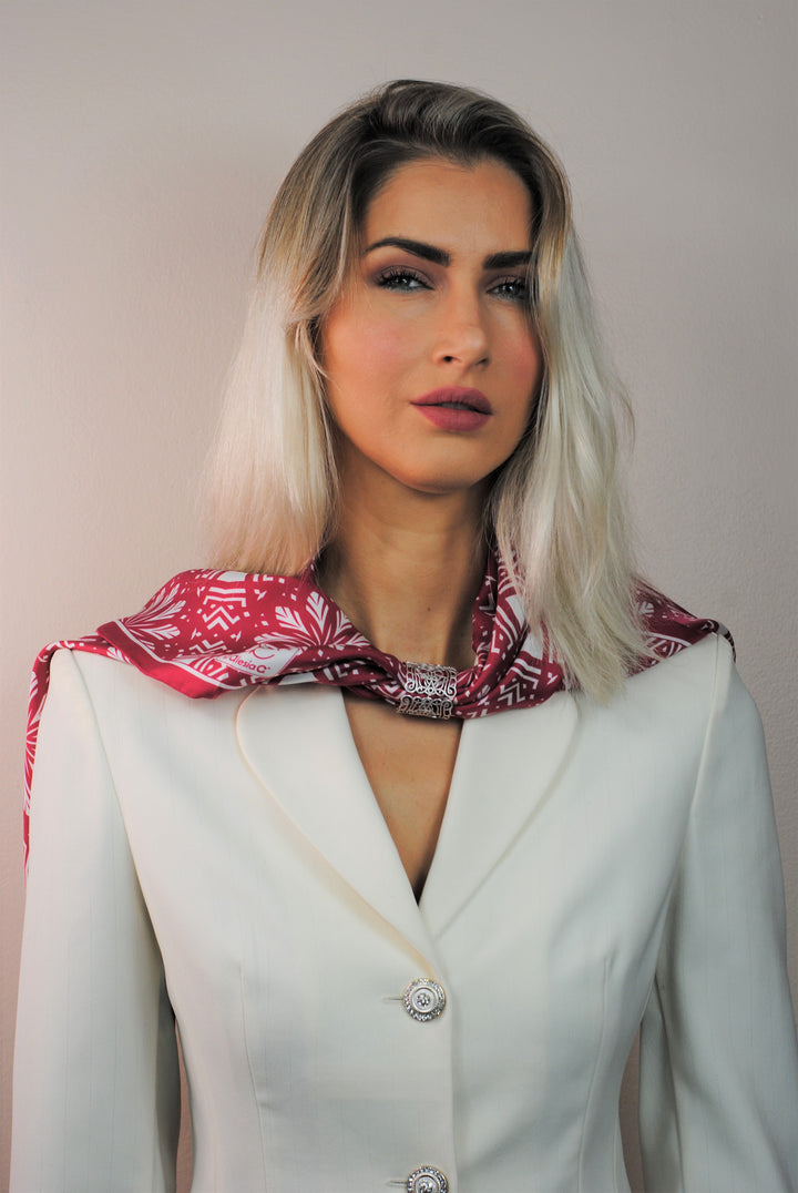 Aster Mandala Pure Silk Scarf in Burgunde Red White White by Alesia Chaika