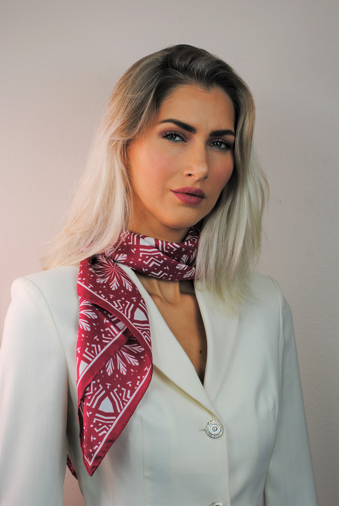 Aster Mandala Pure Silk Scarf in Burgunde Red White White by Alesia Chaika