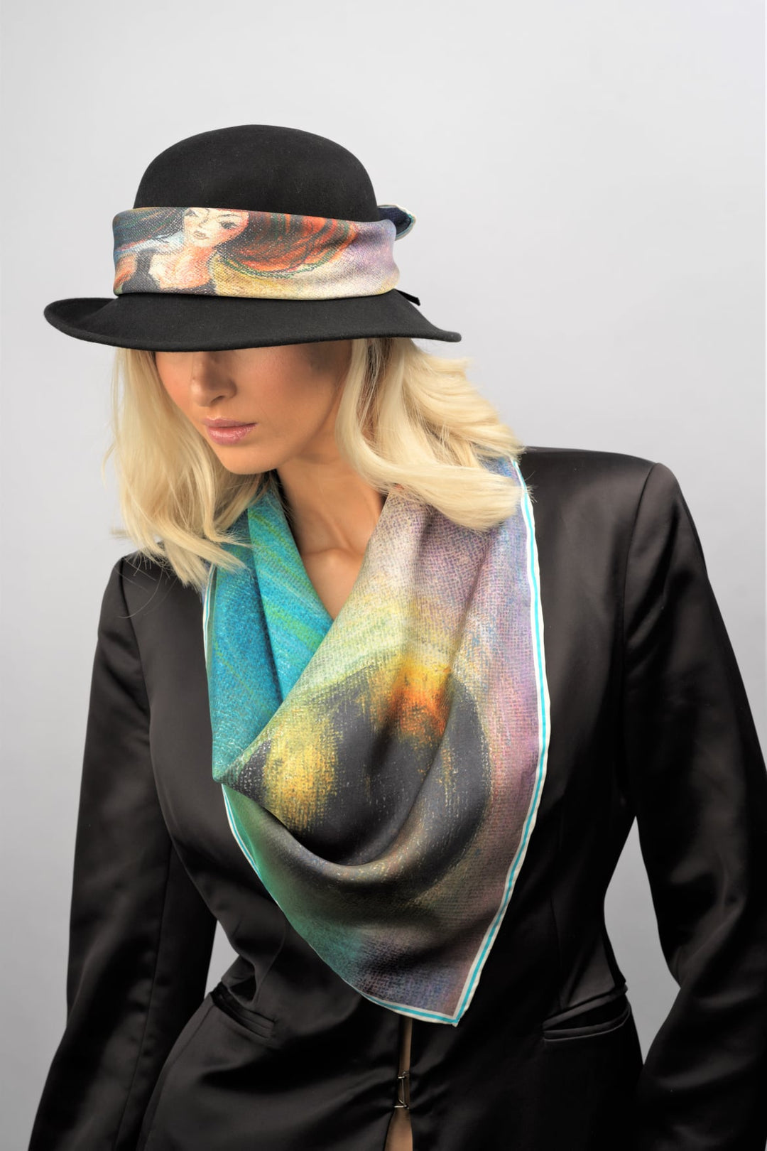 How To Wear A Silk Scarf as a bandana. BE GRATEFUL Wearable Art 100% Pure Silk Colorful Scarf by Chicago Fashion Designer Alesia Chaika