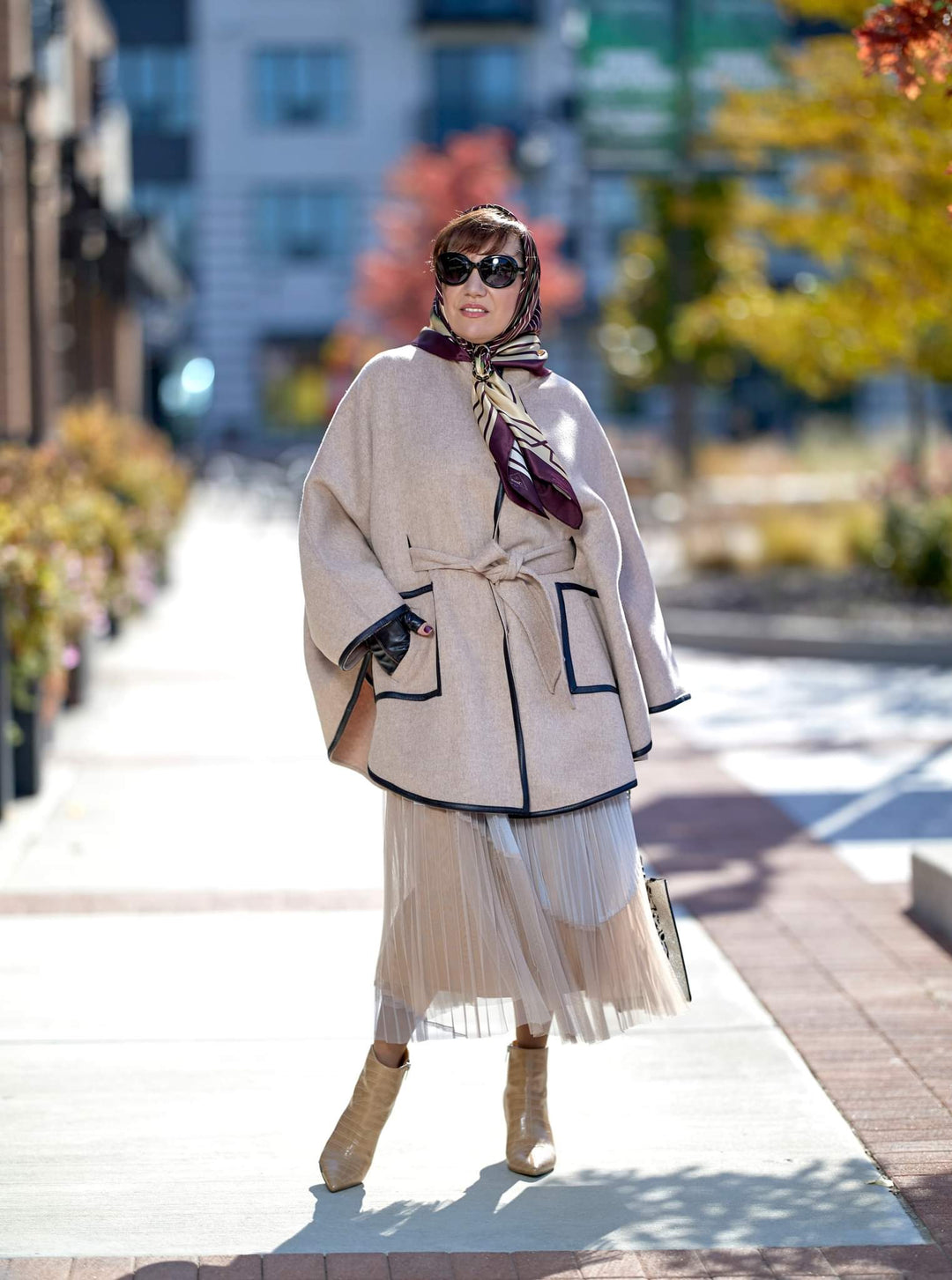 Beige Alpaca Wool Belted Cape Poncho Coat Brown Leather by Alesia Chaika