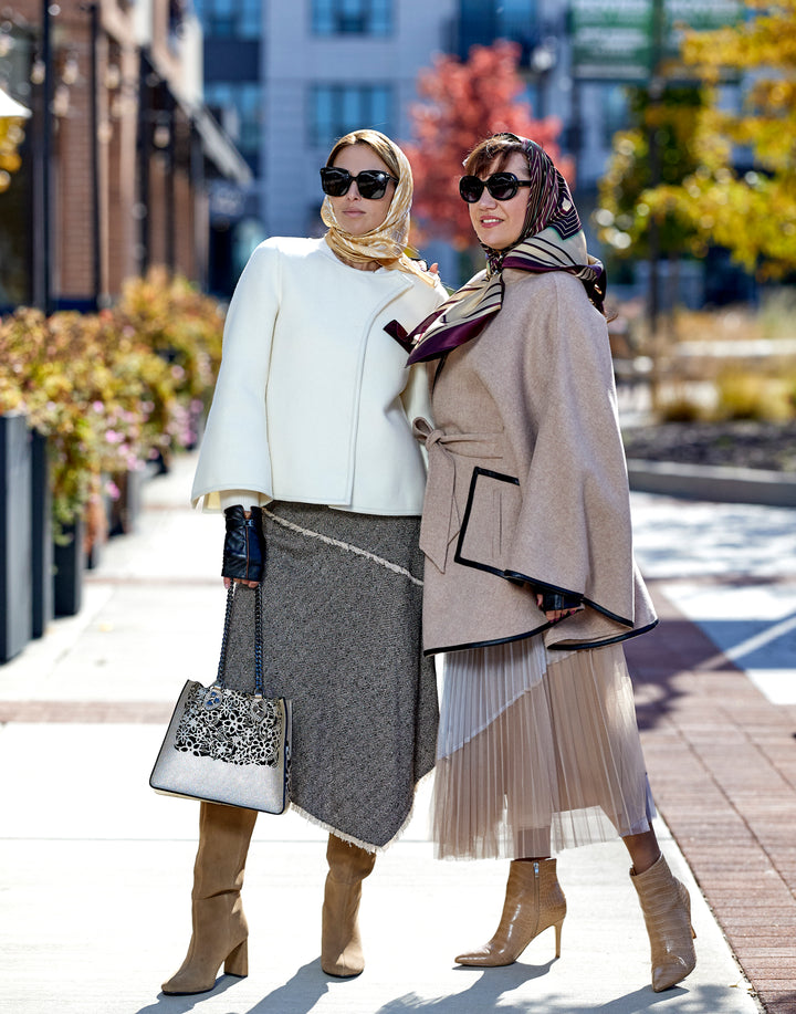 Luxury Designer Beige Alpaca Wool Belted Cape Poncho Coat Brown Leather by Alesia Chaika