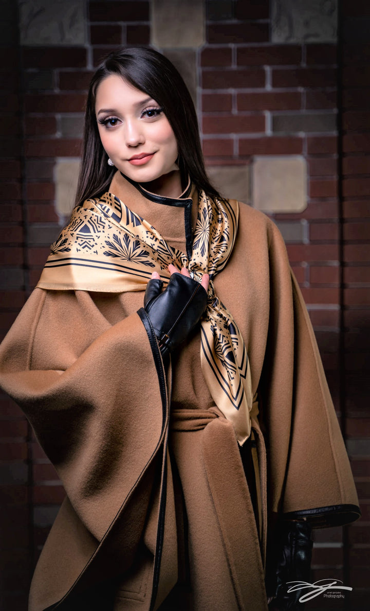 Serenity Mandala Pure Silk Scarf in Beige Black by Alesia Chaika 1
