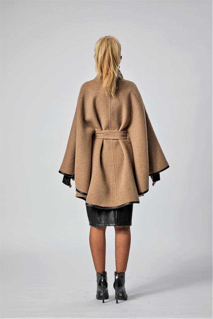 Beige Italian 100% cashmere wool women cape coat swing classic elegant coat by Alesia Chaika 