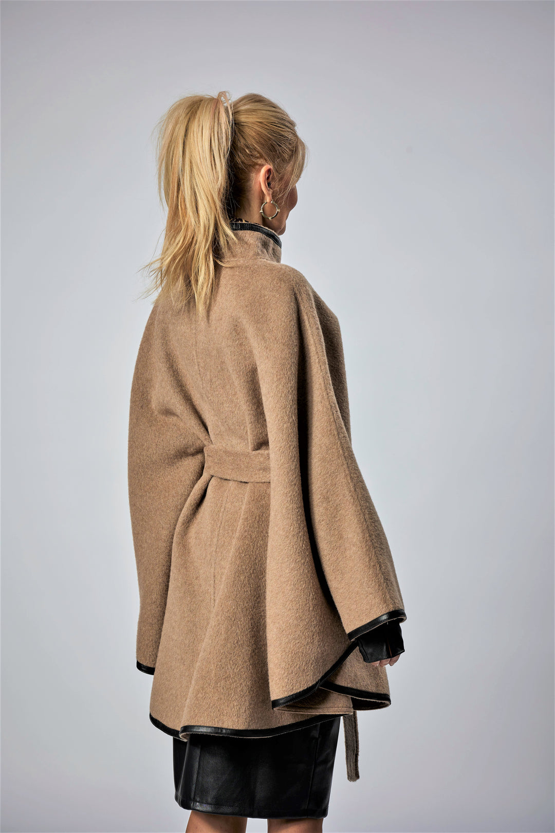 Beige Italian 100% cashmere wool women cape coat swing classic elegant coat by Alesia Chaika 